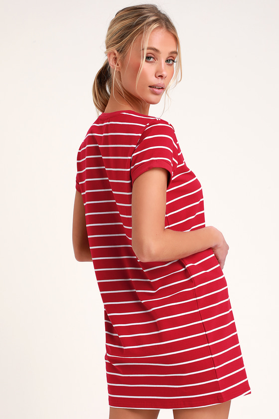 Chic Red Striped Dress - T-Shirt Dress ...